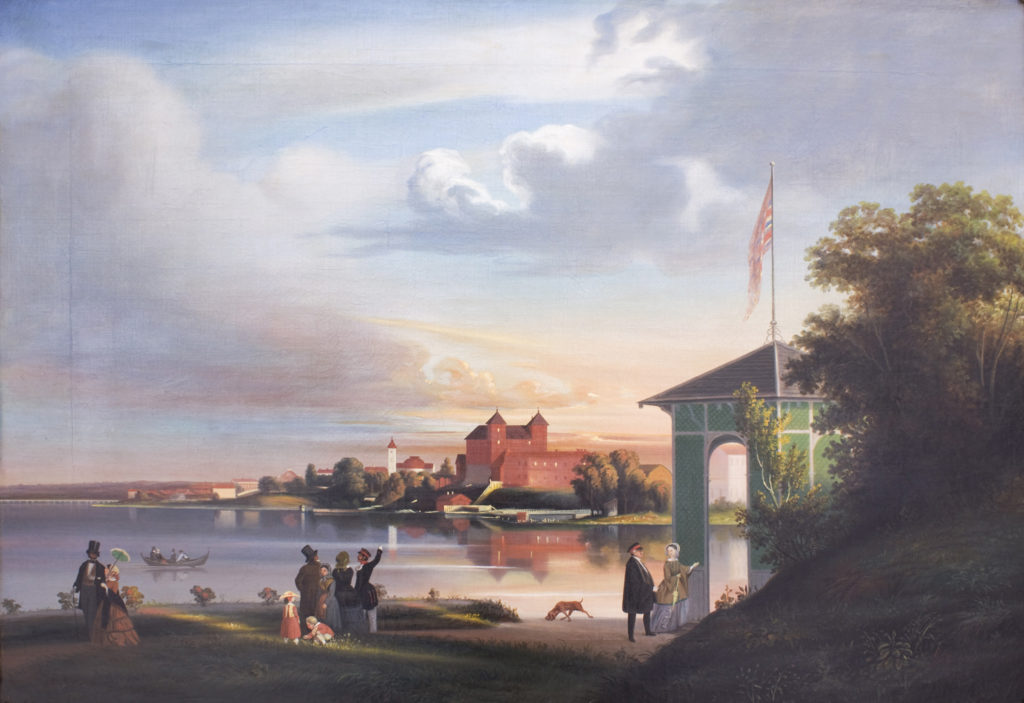 Johan Knutsonin maisemamaalaus Hämeen linnasta 1850-luvulta.