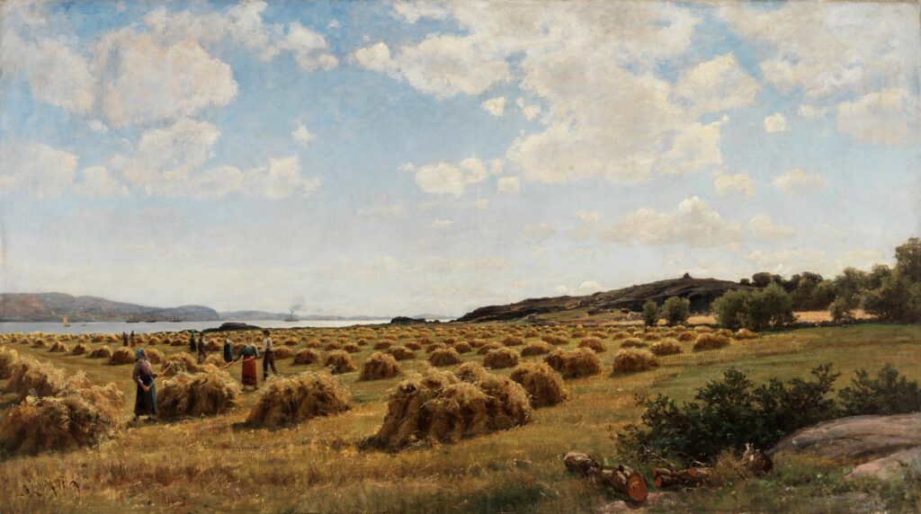 Berndt Lindholm: Kauranleikkuu Hisingenin saarella / Havreskörd på ön Hisingen /Oat Harvest (Landscape from Western Sweden) 1878 öljy kankaalle / olja på duk / oil on canvas Antellin kokoelmat, H. F. Antellin testamenttikokoelma, Kansallisgalleria, Ateneumin taidemuseo / Antells samlingar, H. F. Antells testamentsamling, Finlands Nationalgalleri, Konstmuseet Ateneum / Antell collections, H. F. Antell Bequest, Finnish National Gallery, Ateneum Art Museum Kuva: Kansallisgalleria / Finlands Nationalgalleri / Finnish National Gallery Hannu Pakarinen