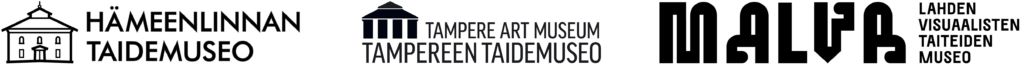 Museoiden logot: Hämeenlinnan taidemuseo, Tampereen taidemuseo ja Lahden visuaalisten taiteiden museo Malva